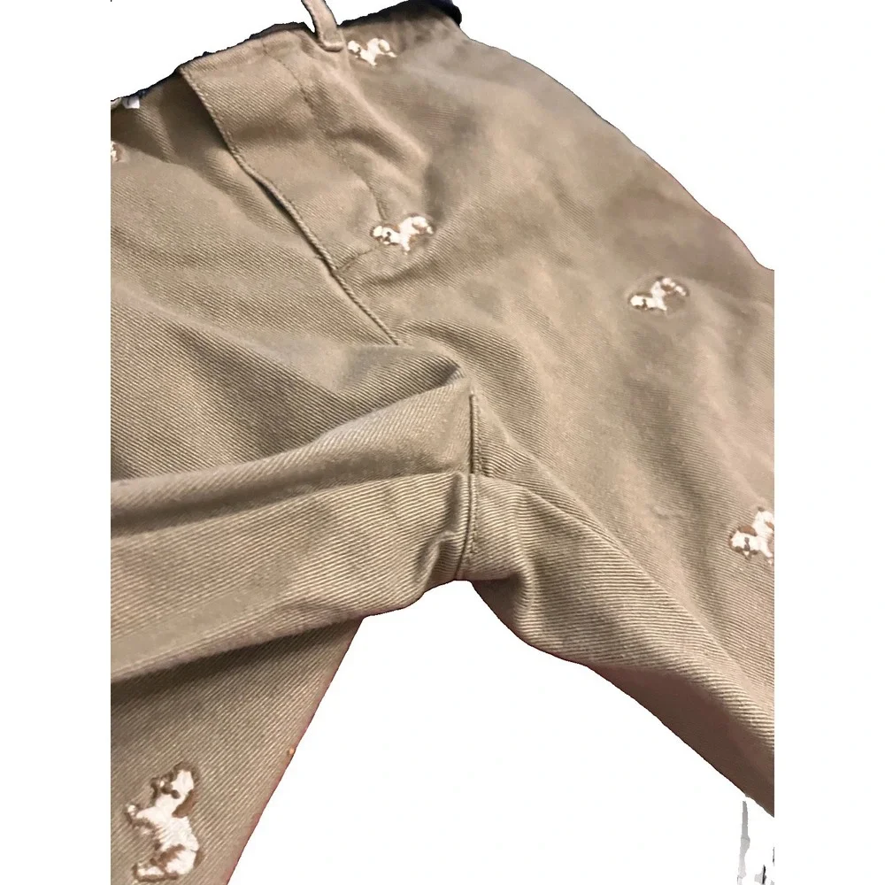 Ralph Lauren Baby Khaki Pants Embroidered Dog Print Sz 9M Belt Preppy